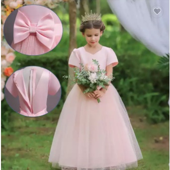 Gaun anak - Gaun Pesta Gadis Lengan Pendek Busur Gadis Gaun Pengantin Gaun Elegan Anak