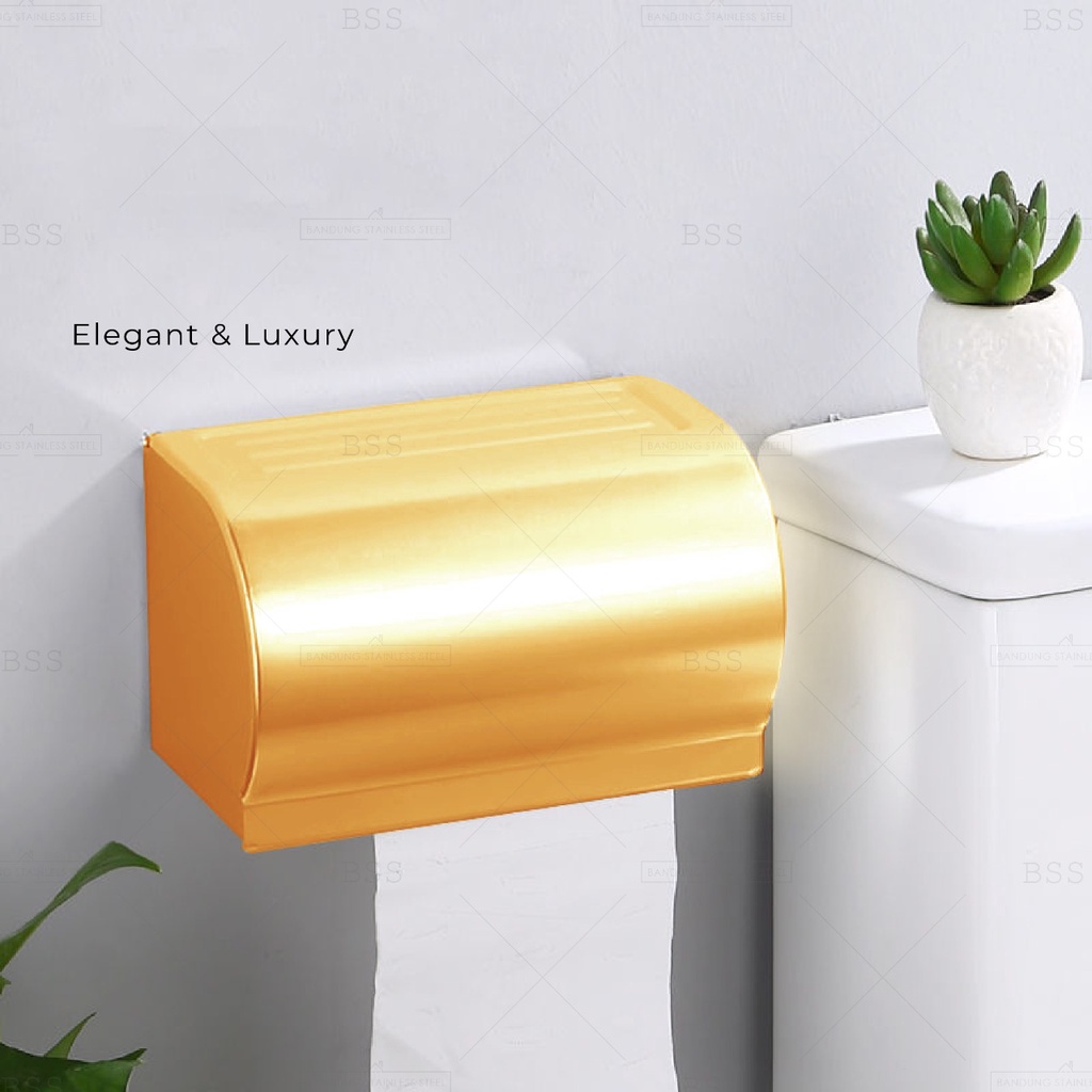 Tissue Roll Dispenser Tempat Tissue Gulung Gold Stainless Kotak Tisu Roll Paper Box dengan Tatakan HP