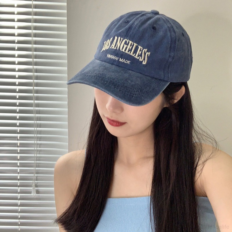 Topi Baseball Motif Bordir Tulisan Bahan Katun Denim Gaya Korea Retro