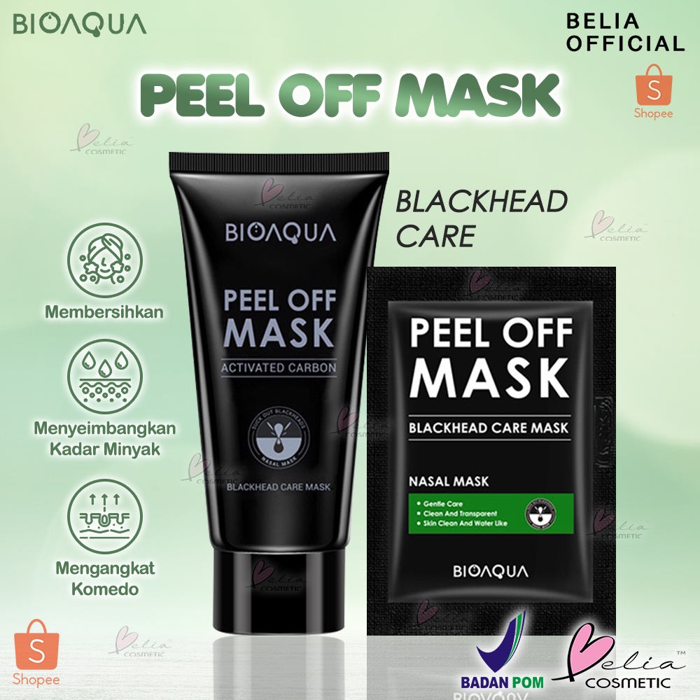 ❤ BELIA ❤ BIOAQUA Peel Off Mask Blackhead Care | Sachet 6gr | Tube 60gr | Charcoal | Masker Komedo | BPOM