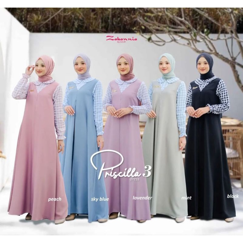 priscilla by zabannia gamis dress premium sederhana motif