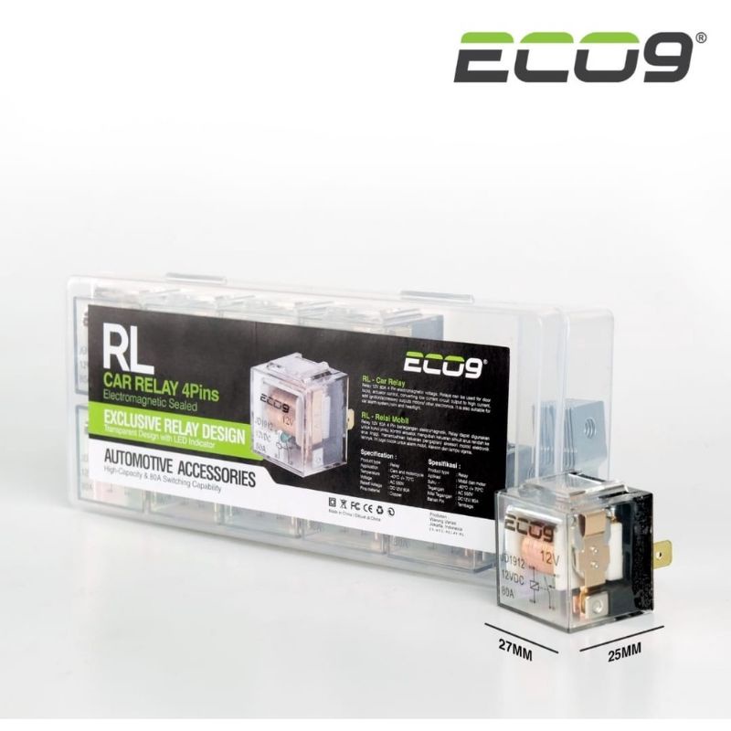 RELAY 9NINE LUMINOS MOTOR MOBIL 80A KAKI 4 KLAKSON ALARM LAMPU UTAMA