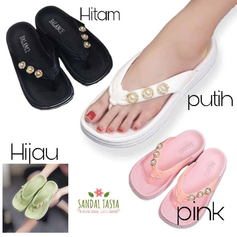 Sandal Jepit Jelly Import Wanita BALANCE 2212-B Permata Mutiara Tiga Bahan Karet Terbaru