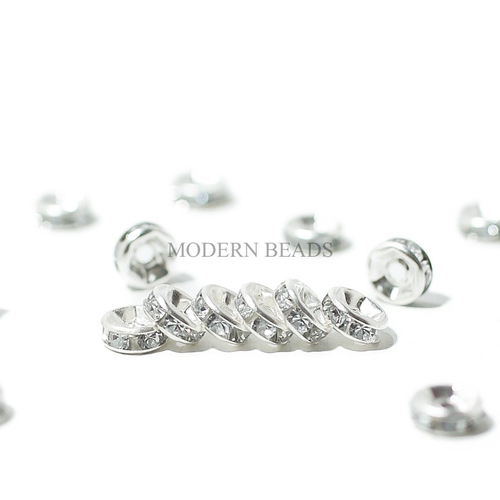 [100 pcs] Rondel / Spacer / Pembatas Mote Mutiara Cyrstal / Mote Sekat / Sekat Diamond 6mm 8mm Silver Gold