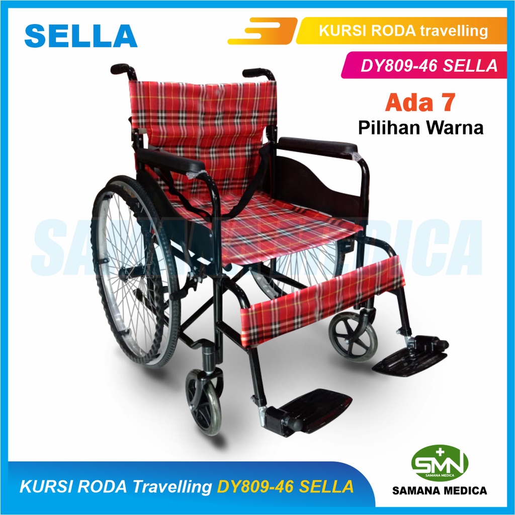 Kursi Roda Travelling SELLA KY809-46 Cat Besi Hitam Velg Racing ada 7 Pilihan Warna Promo Murah