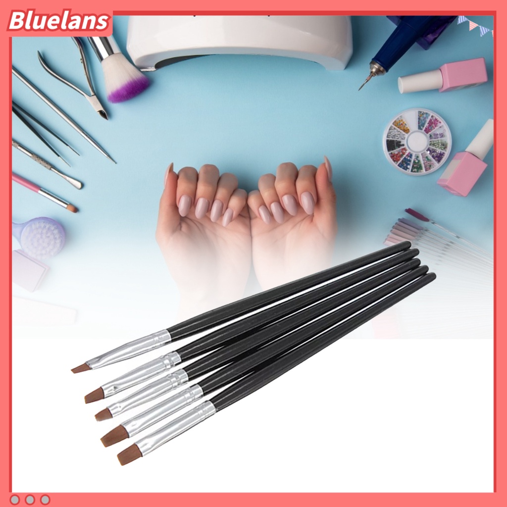 [Bayar Di Tempat]5PCS Nail Art Acrylic UV Gel Salon Pen Flat Brush Kit Dotting Tool