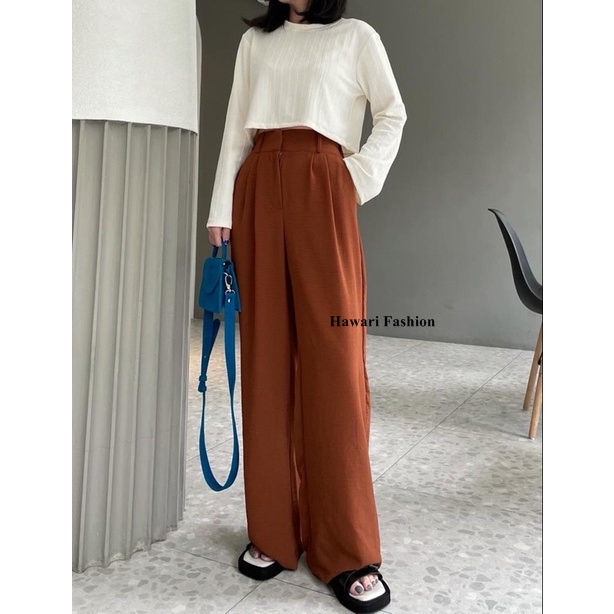 LOOSE PANTS - CELANA KULOT CRINKLE HIGHWAIST WANITA CULLOTE PANT 3412 - HIGHWAIST PANTS - KULOT CRINKLE PREMIUM - WIDE LEG PANTS - CULLOTE HIGHWAIST – HIGHWAIST- CELANA KULOT – CULLOTE - KULOT - CELANA WANITA KEKINIA