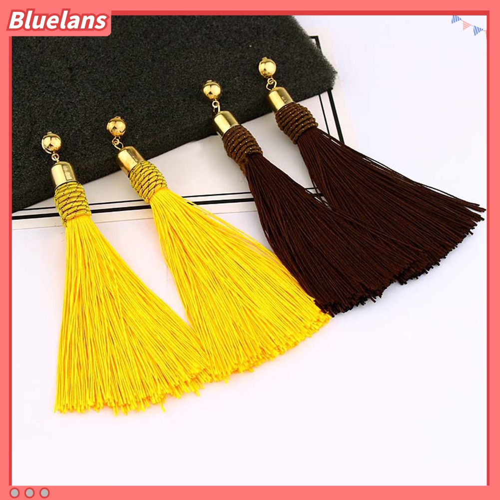 Bluelans Bohemian Wedding Tassel Ear Studs Long Dangle Earrings Bridal Bridesmaid Jewelry