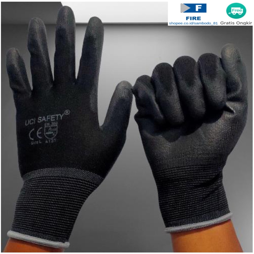 Sarung Tangan Static Multi Purpose Polyurethane Kerja Palmfit Safety Gloves Security Dilapisi Karet Industri Pabrik Uci Safety Motor Bengkel otomotif Bagunan Coating Karet Pengaman kerja Packing