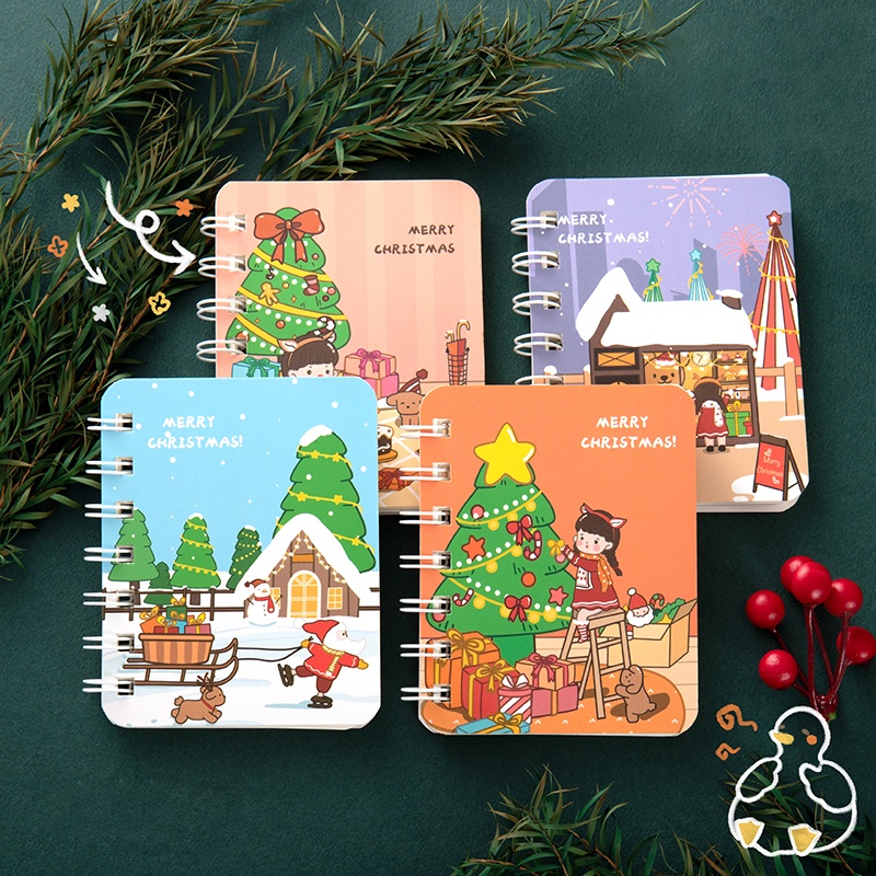 80 Lembar Buku Notebook / Catatan / Agenda / Diary Mini Portable Seri Kartun Natal A7 Untuk Pelajar