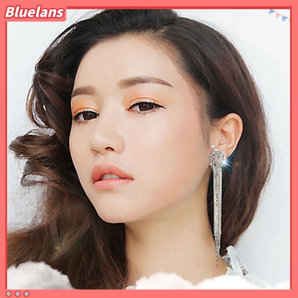 Bluelans Unique Tassel Pendant Long Dangle Statement Women Stud Earrings Gift Rhinestone