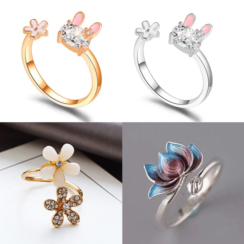 Fancyqube Cincin Model Terbuka Bahan Metal Desain Hewan Kelinci Dapat Disesuaikan Untuk Wanita