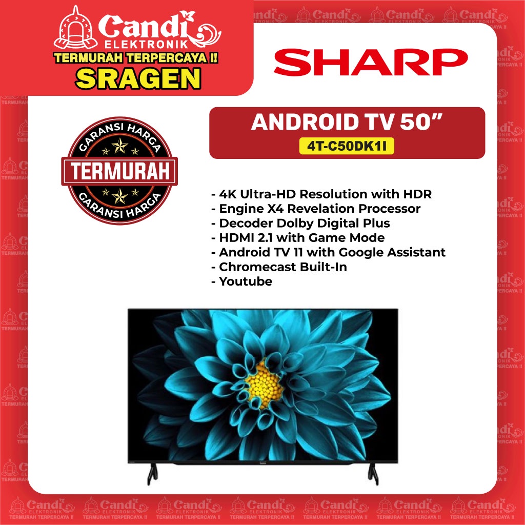 SHARP Android Tv Digital 50 Inch 4k Uhd - 4T-C50DK1I