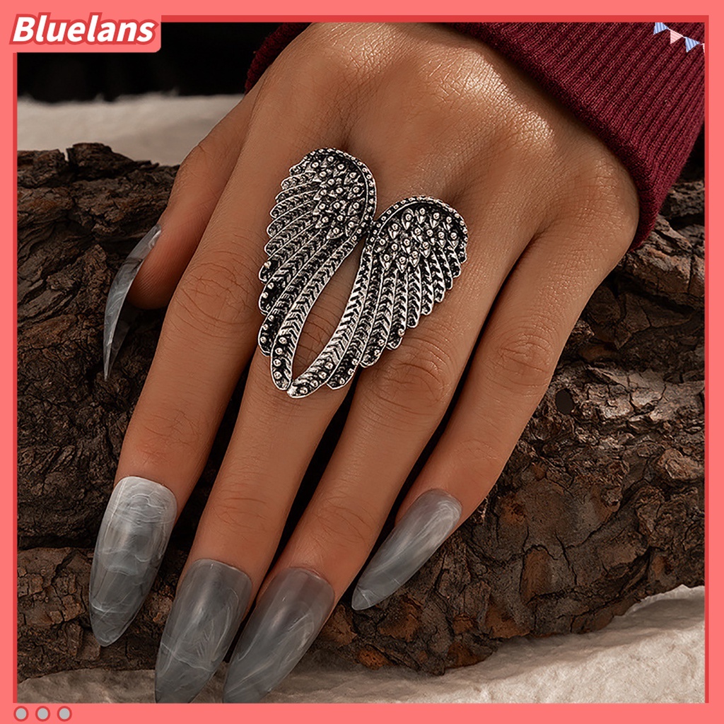 Cincin Bentuk Sayap Malaikat Bahan Alloy Warna Silver Untuk Wanita