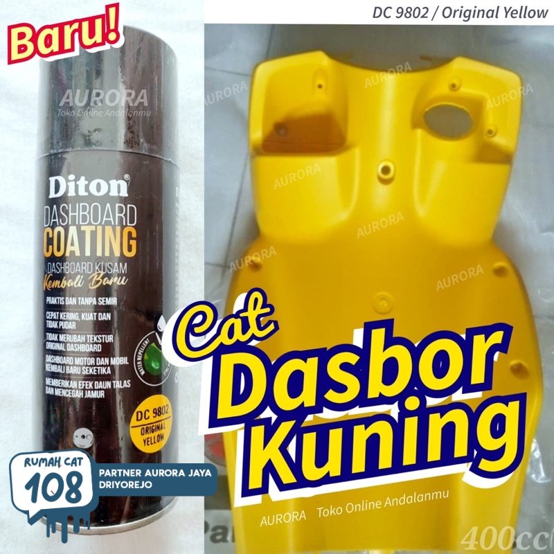 

DITON PREMIUM DASHBOARD COATING DC 9802 ORIGINAL YELLOW DC9802 cat kulit jeruk permukaan kasar plastik kuning pilok pylox pilox sepeda motor mobil