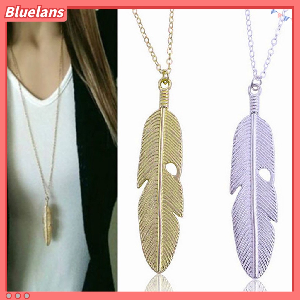 Bluelans Necklace Delicate Feather Design Alloy Long Jewelry Pendant Necklaces