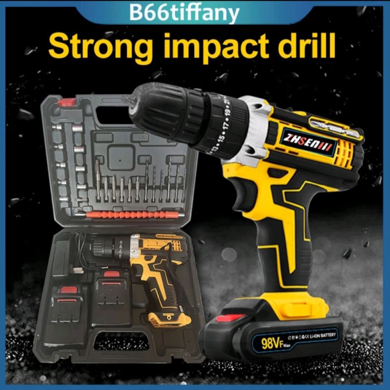 98V Mesin Bor Cordless Bor Baterai Impact Drill Bor Beton Dua Baterai