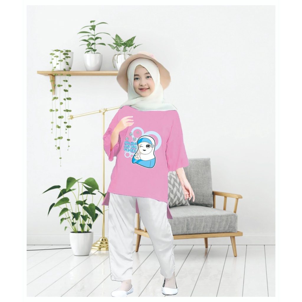 Tunik Anak Hijab Cantik Blue / Atasan Muslim Anak S, M, L