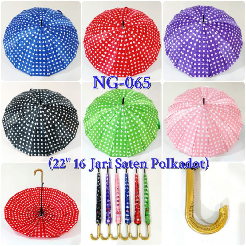 Payung 16 Jari Saten / Motif Polkadot / Motif Pelangi / Motif Buah