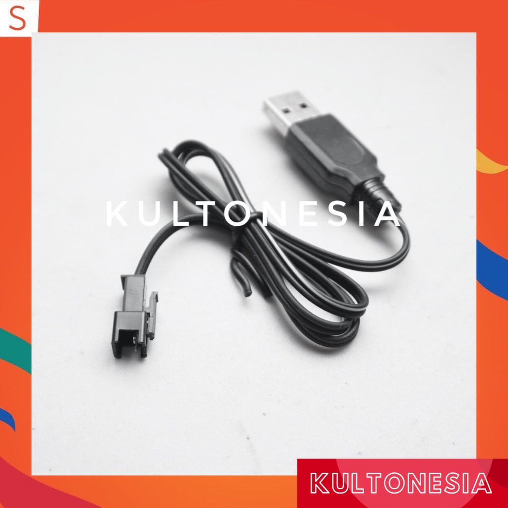 Kabel Cas Mobil RC Model USB Soket Hitam 2Pin Panjang Kabel 50Cm