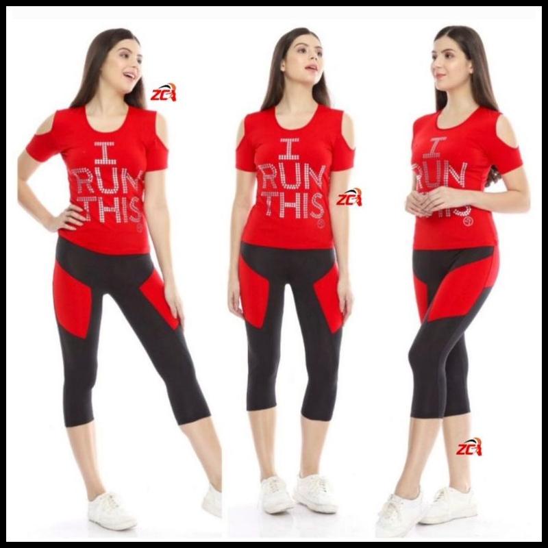Setelan Baju Senam Wanita Aerobic Zumba Seksi Setelan I Run