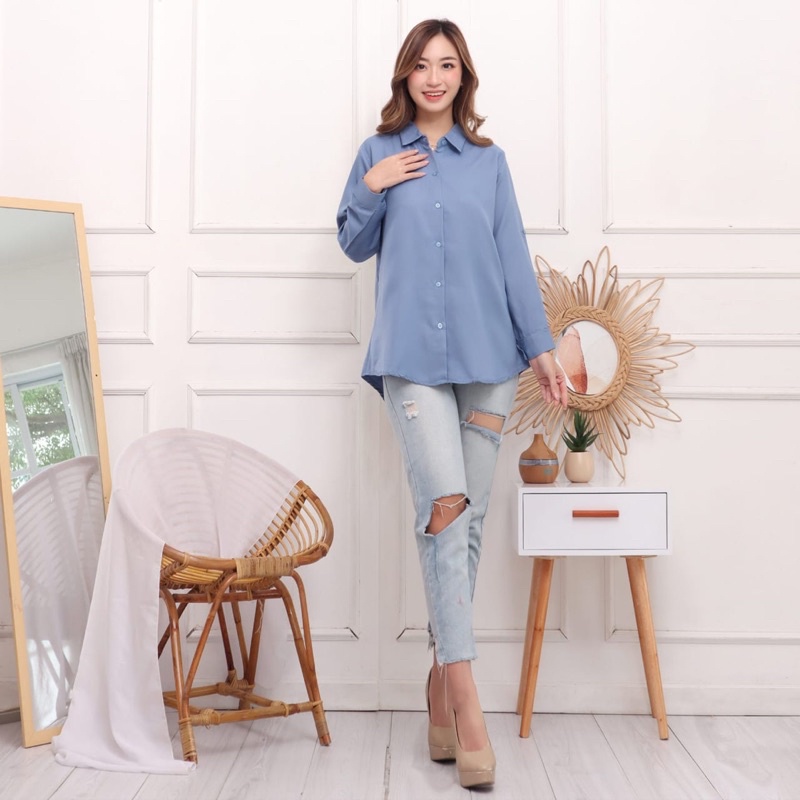 Kemeja Wanita Polos Blouse Shakila Bottega Premium | KEMEJA TERKINI