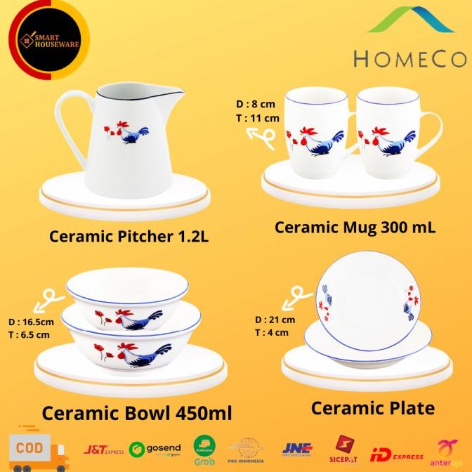 best seller] Mangkok Piring Gelas Ayam Jago Keramik Homeco