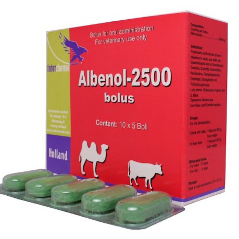 ALBENOL-2500 Bolus Obat cacing Hewan 1box