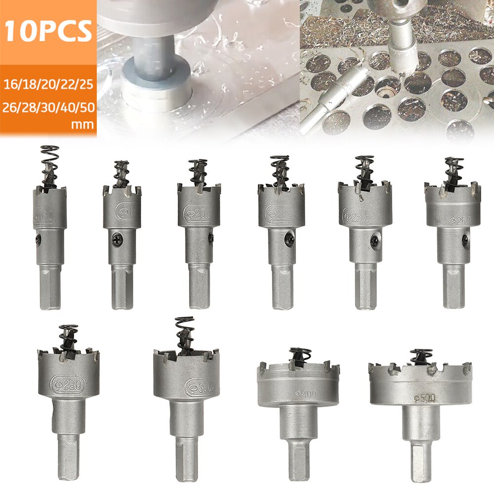 10Buah Hole Saw TCT HoleSaw Carbide TCT untuk Stailess baja Pembolong Besi Hole Saw Keras