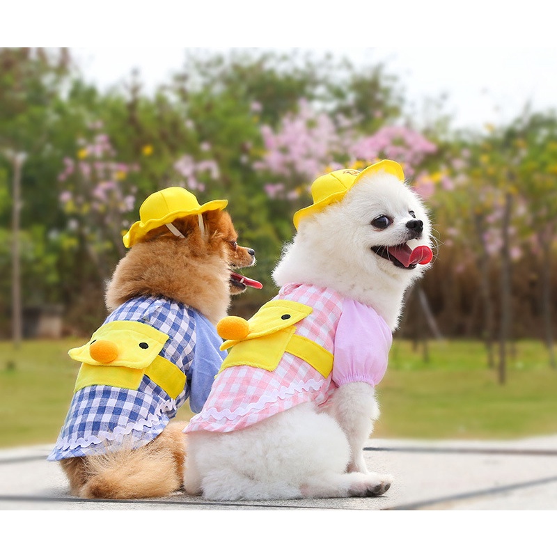 Pet Clothes Baju Summer Bebek Dengan Topi Untuk Anjing Dan Kucing