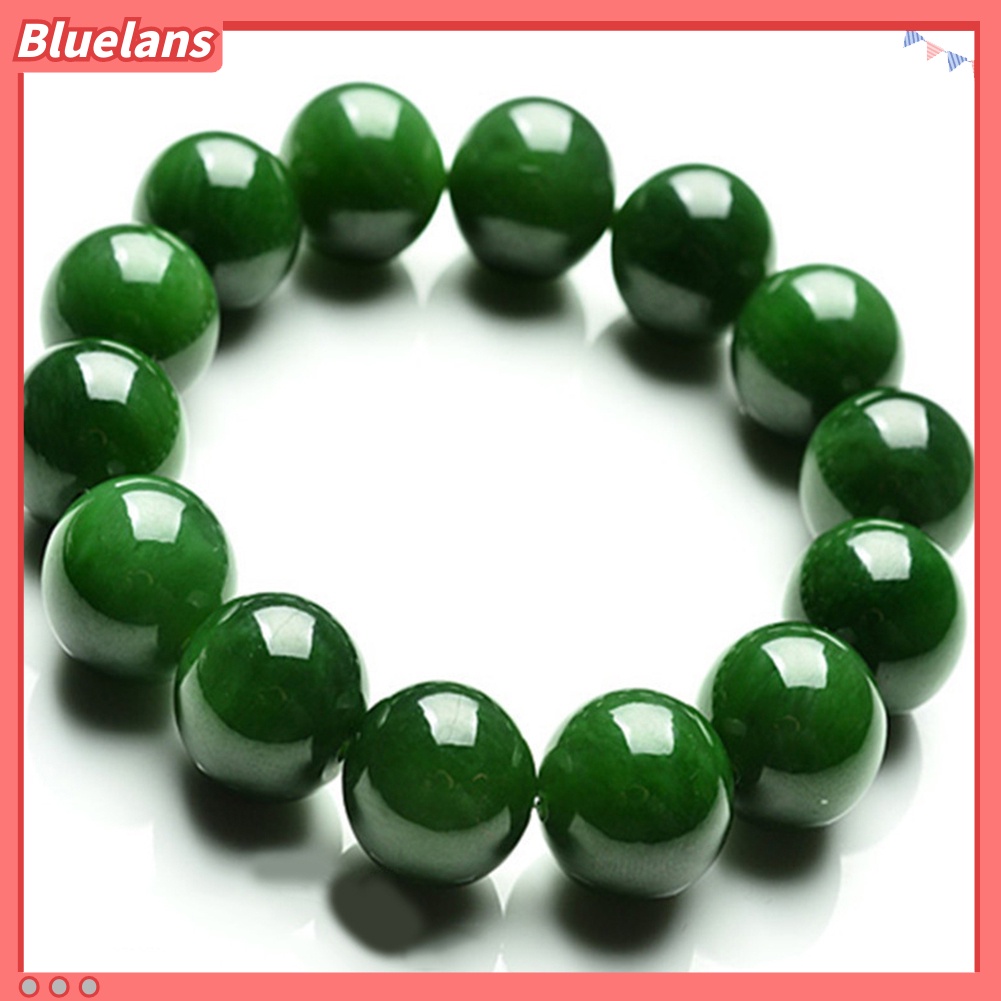 Bluelans Natural 10mm Dark Green Faux Jade Round Beads Stretchy Bangle Bracelet Gift