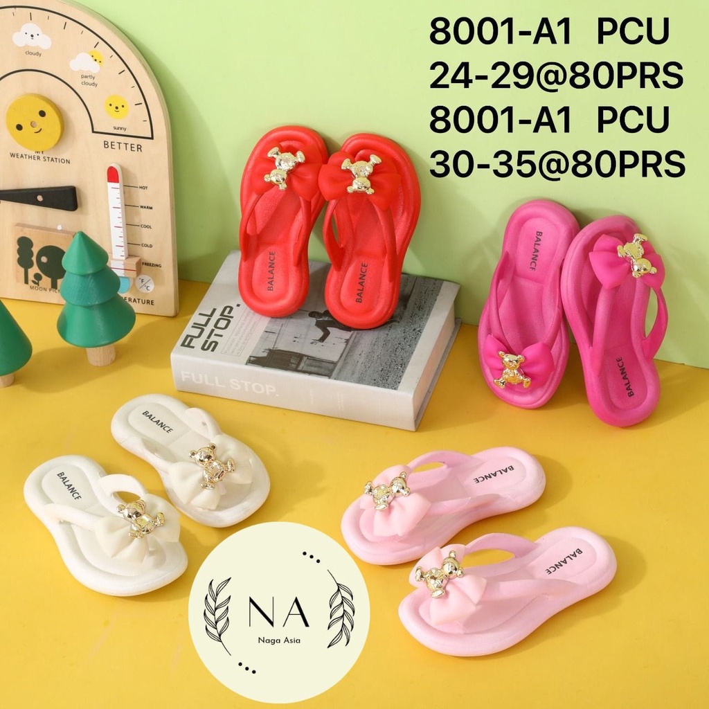 sandal jepit jelly anak perempuan pita jibbitz bear 8001-A1 (24-35) sandal jepit anak terbaru