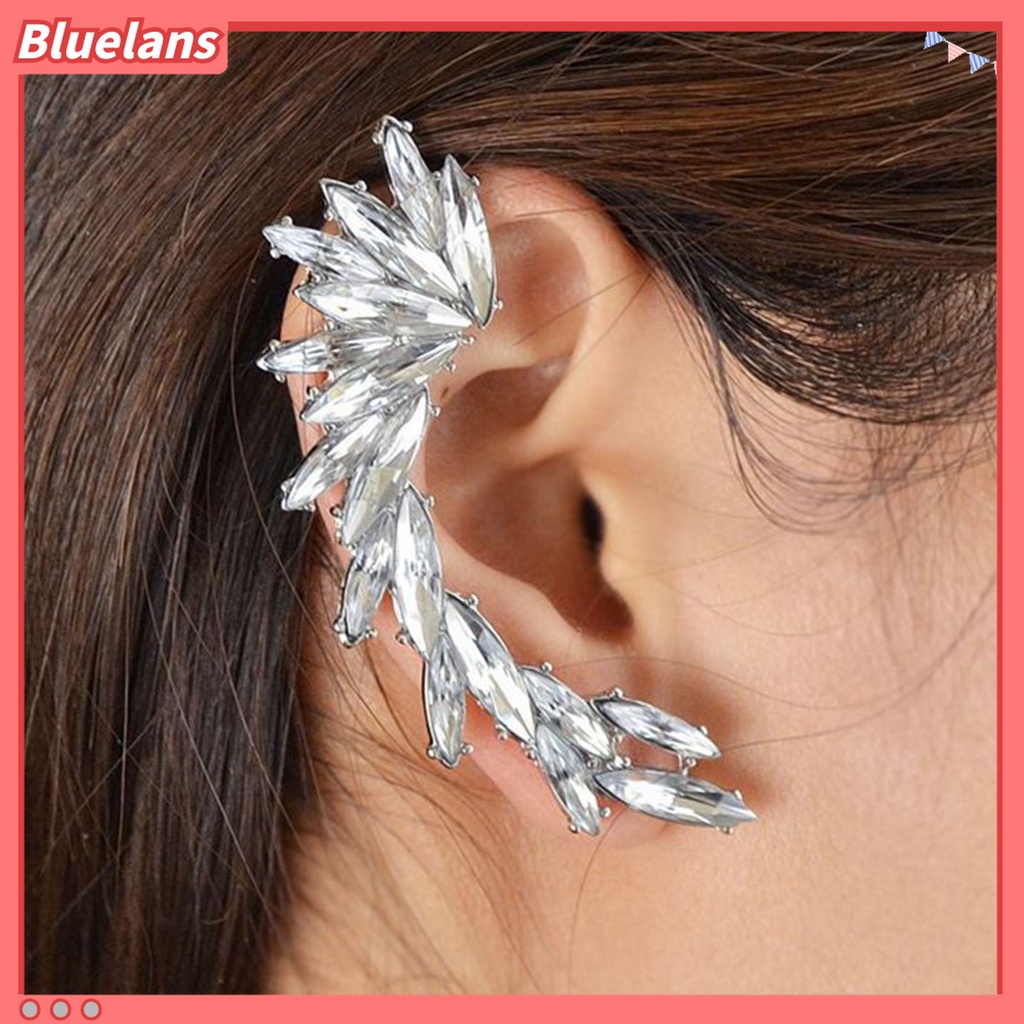 1pc Anting Klip Bentuk Daun Aksen Berlian Imitasi Gaya Boho Tahan Lama Untuk Pesta