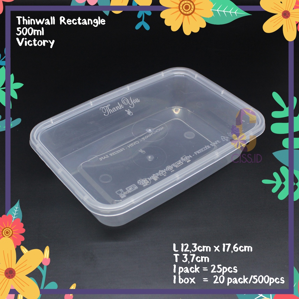 KOTAK MAKAN PLASTIK THINWALL 500ML RECTANGLE SATUAN MURAH FOODGRADE MICROWAVE KEMASAN MAKANAN CATERI