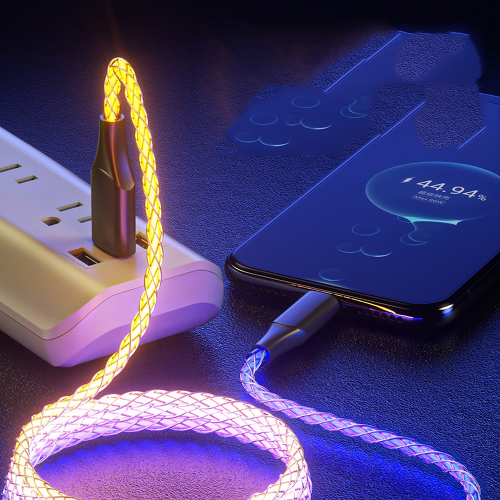 Kabel Data / Charger USB Tipe-c 30W 100W Fast Charging 66W Dengan Lampu Led RGB