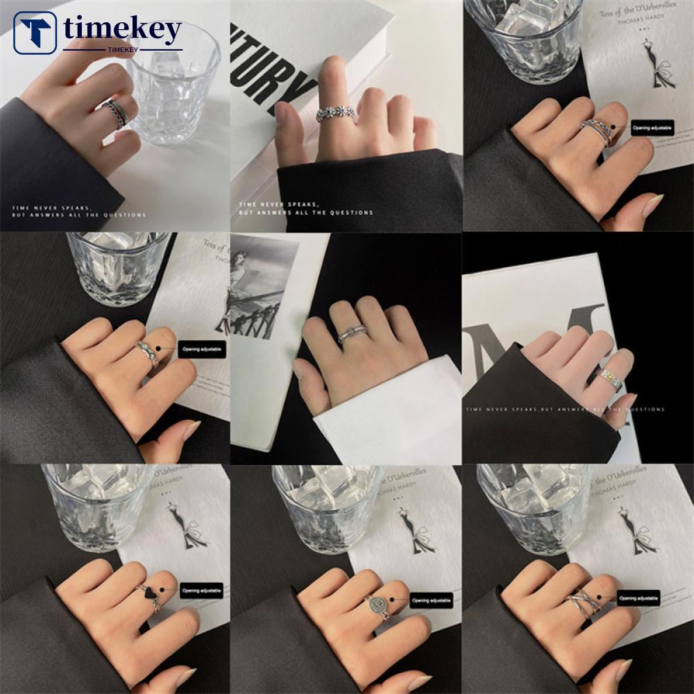 Timekey Cincin Terbuka Adjustable Gaya Retro Simpel Untuk Unisexpriawanita P6S8