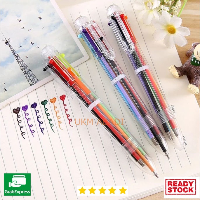 Pulpen 6 in 1 Pena Bolpoin Warna-Warni Multi Colored Pen