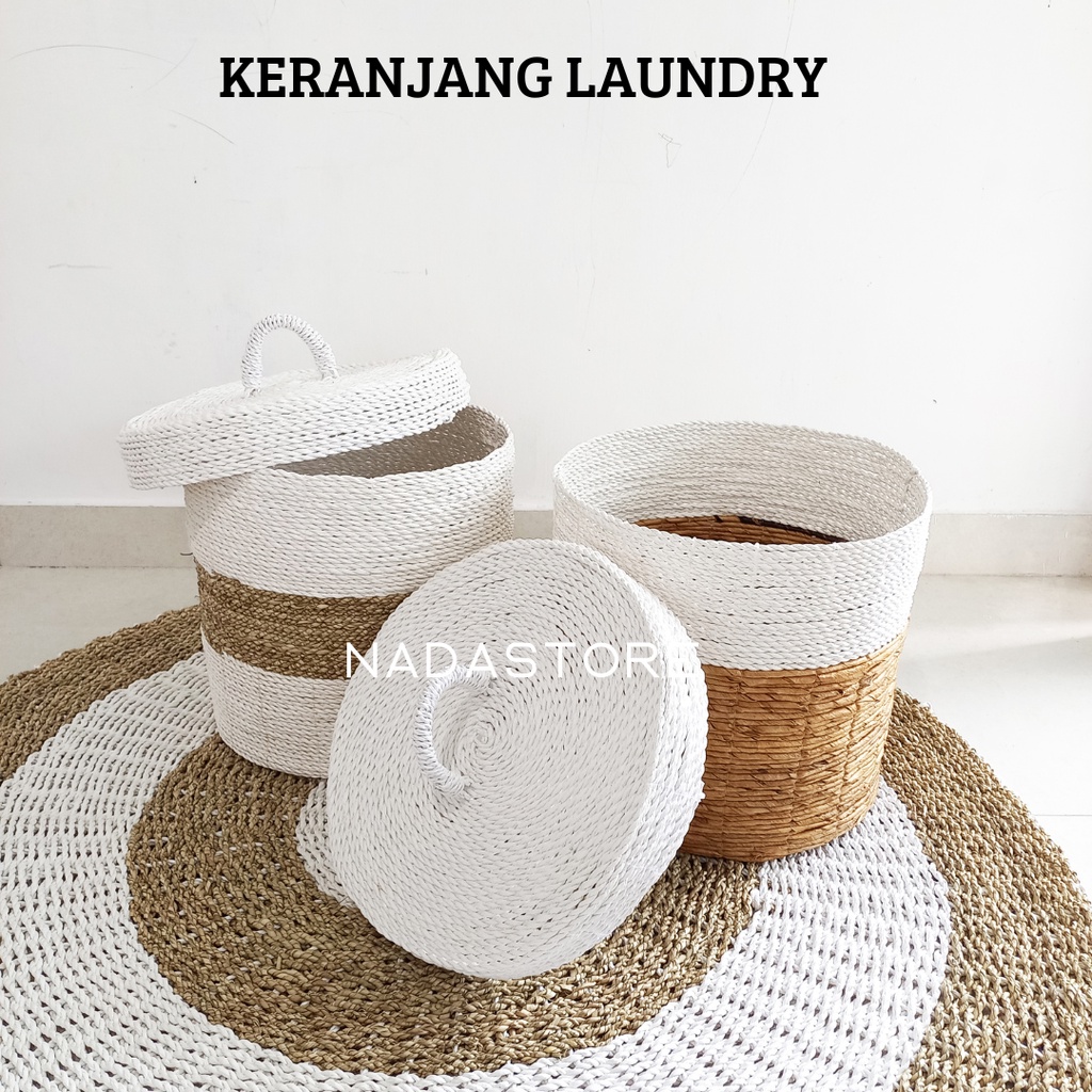 LAUNDRY BAG SEAGRASS WITH CAP / KERANJANG LAUNDRY SEAGRASS DENGAN TUTUP