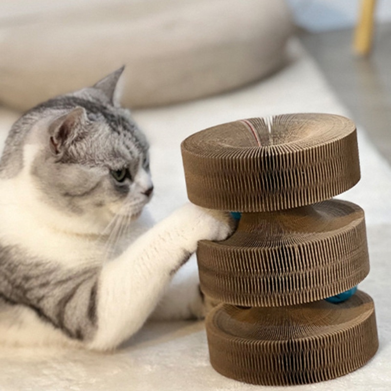 Mainan Interaktif Papan Garuk Kucing Bentuk Lingkaran Bahan Kertas Bergelombang