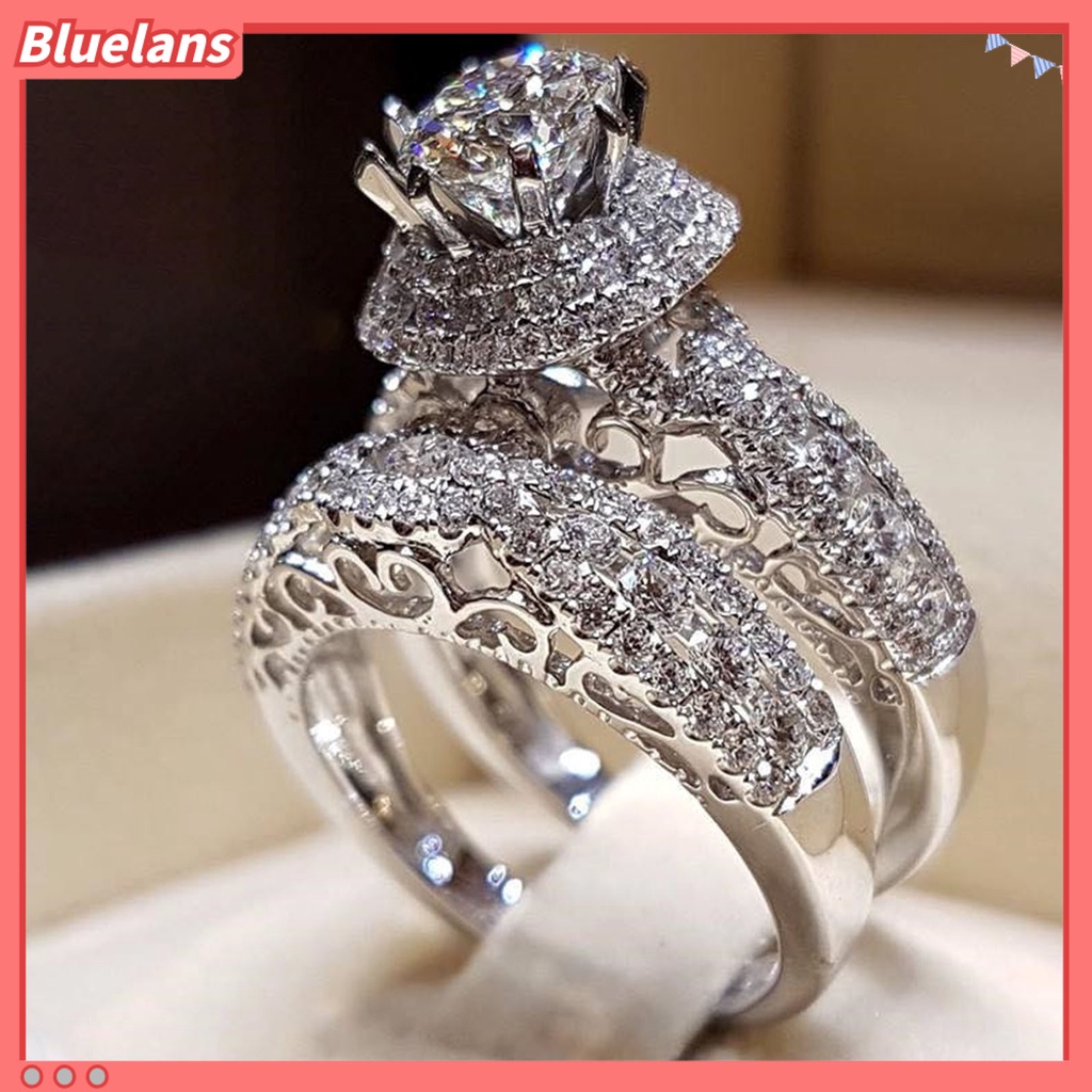 Bluelans 1 Pasang Cincin Pasangan Bahan Cubic Zirconia Untuk Pernikahan