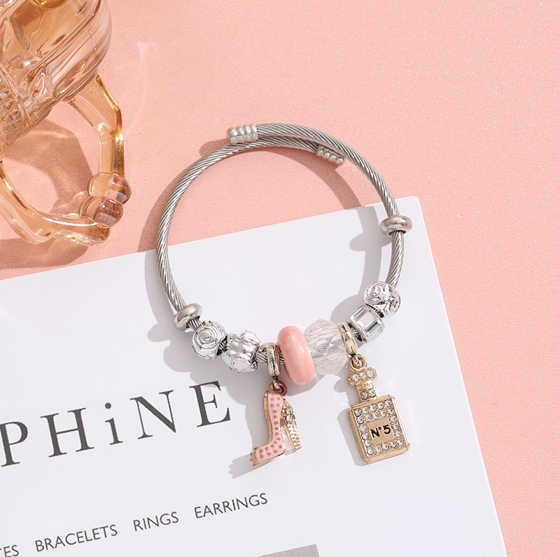 XiaoboACC Gelang Manik-Manik Kristal Bahan Stainless Steel Dapat Disesuaikan Untuk Wanita