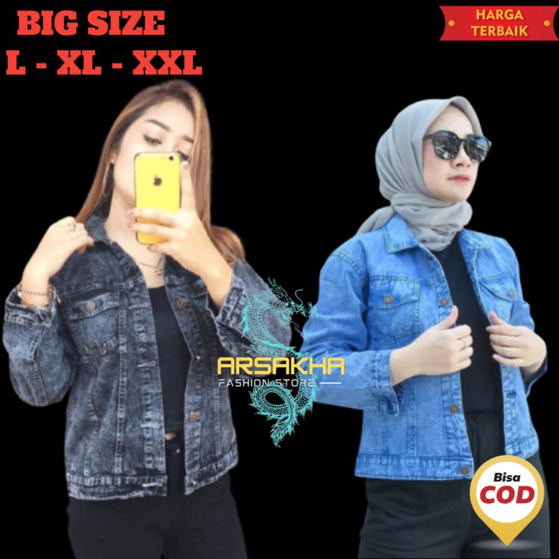 jaket jeans wanita denim jaket wanita jumbo XXL Ld 120 jaket cewek