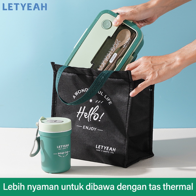 letyeah Kotak makan set/1000ml tempat bekal makan lunch box set 330ml mangkuk sup portable dan tas bekal/free BPA