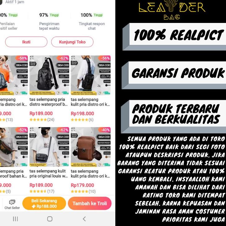 Viral Waist Bag Kulit Pria Original Model Terbaru Warna Hitam Atau Tas Slempang Kulit Cowok Distro I
