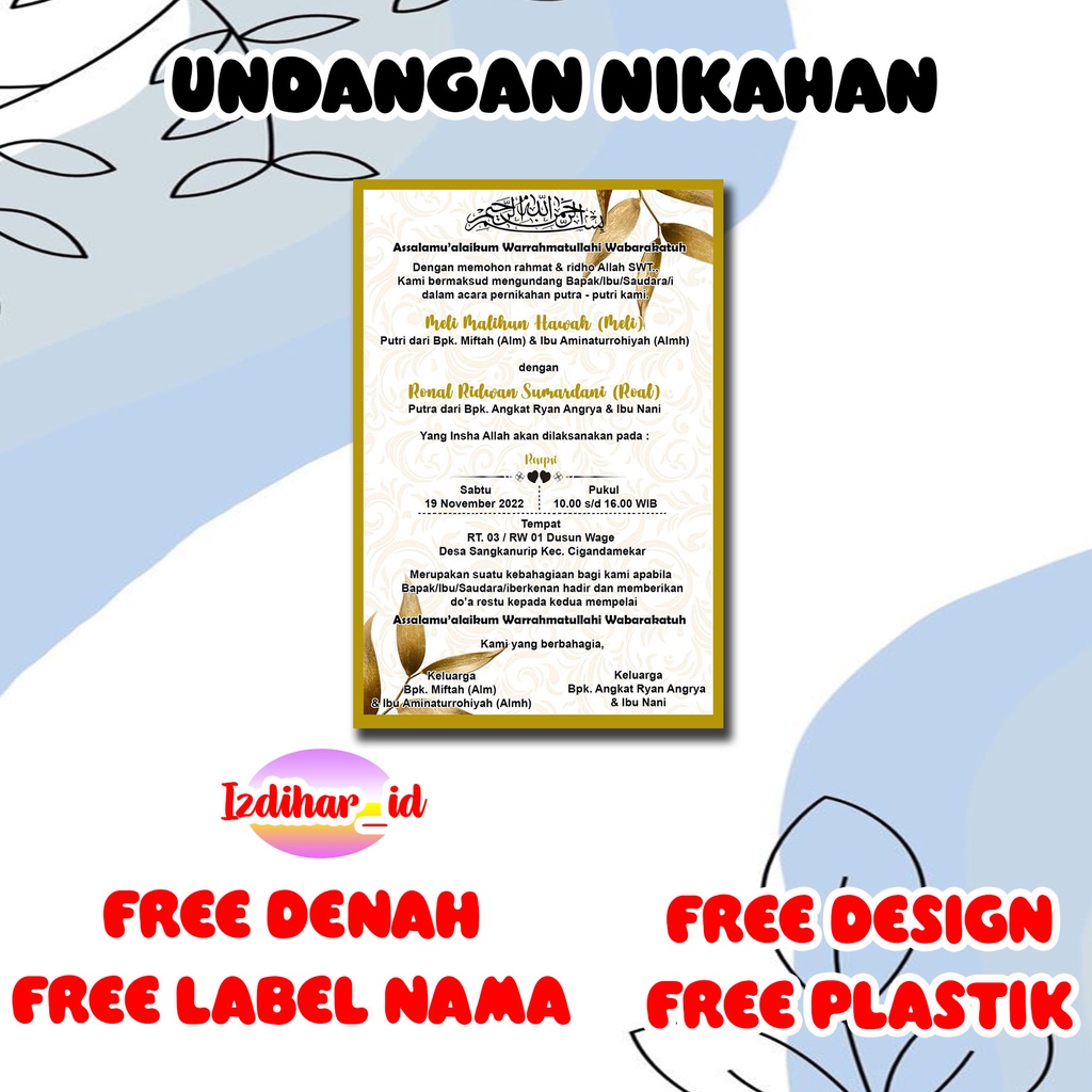 UNDANGAN WEDDING/undangan nikah/undangan pernikahan/undangan nikahan/ undangan wedding/pernikahan/pe