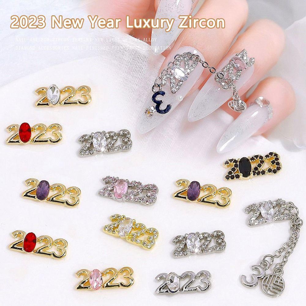 Solighter 10PCs Perlengkapan Nail Art Tahun Baru Mewah Zirkon Nail Art Dekorasi