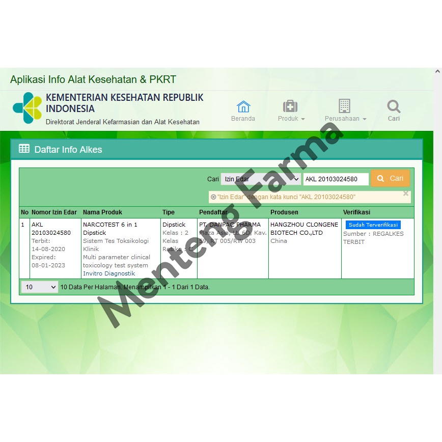 Narcotest 6 In 1 Dipstick - Alat Tes Narkotika Psikotropika 1 Set