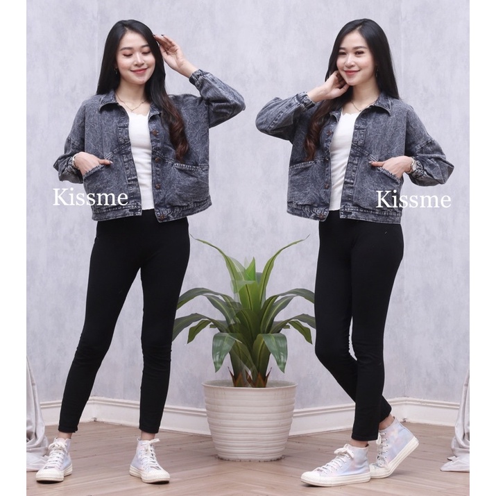 Kissme Vintage baggy jaket jeans oversize wanita