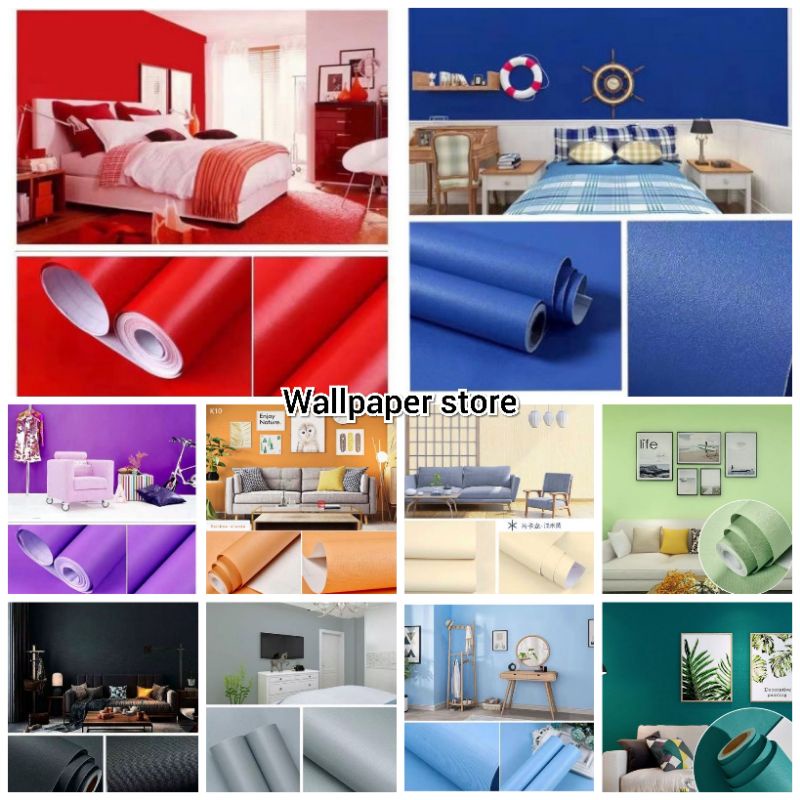 Wallpaper Dinding Ungu Polos Tua Abu-abu Putih Krem Hitam Biru Hijau Kuning Orange Pink Coklat Berte