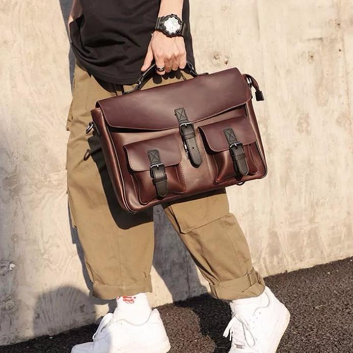 Stok Terbaru Tas Kerja Kulit Pria TSL Tas selempang jinjing laptop Kantor l laki import asli Tas cow